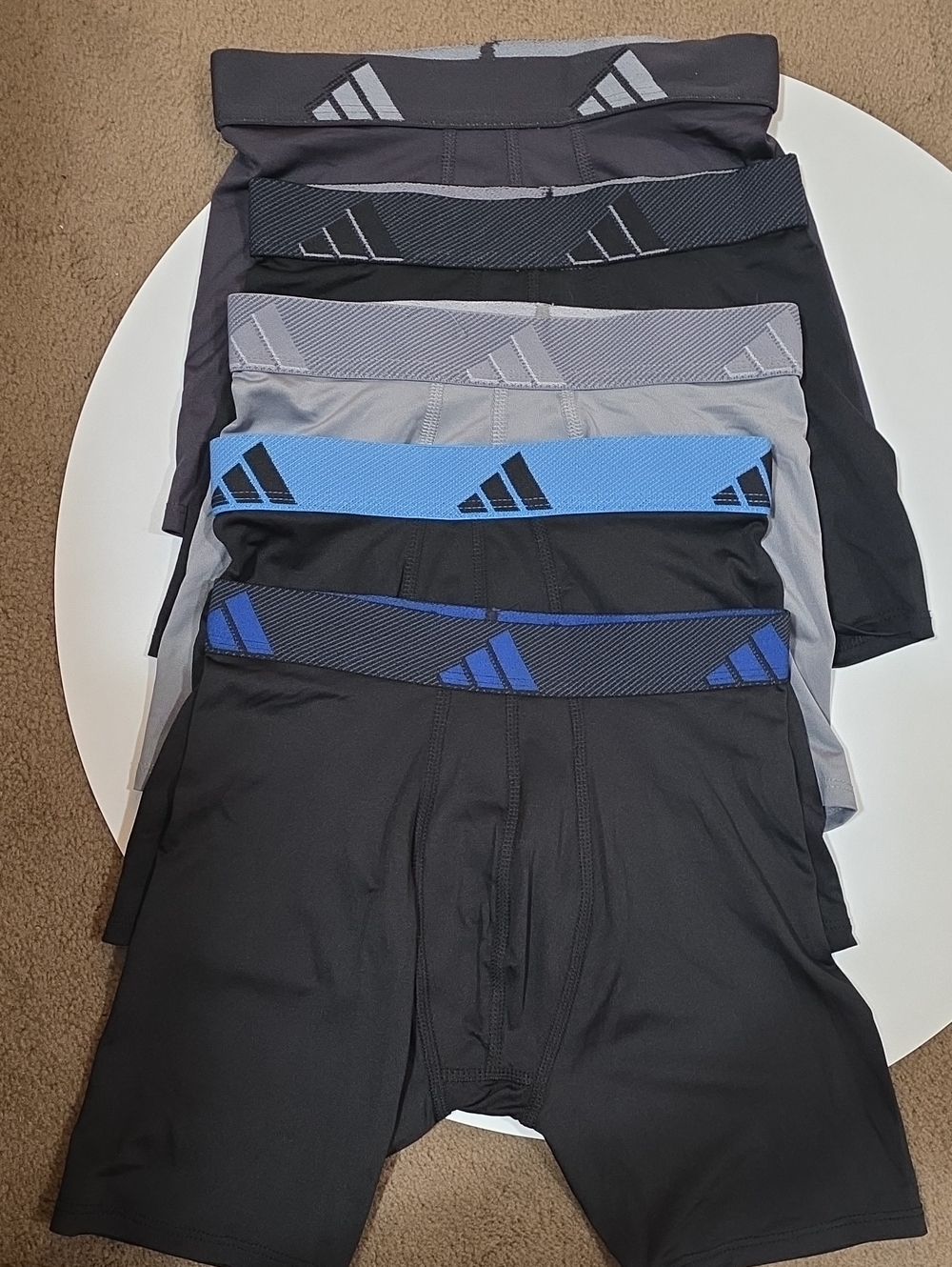 adidas Boy’s Boxer Brief 5-Pack in Black, Gray & Blue Waistbands
